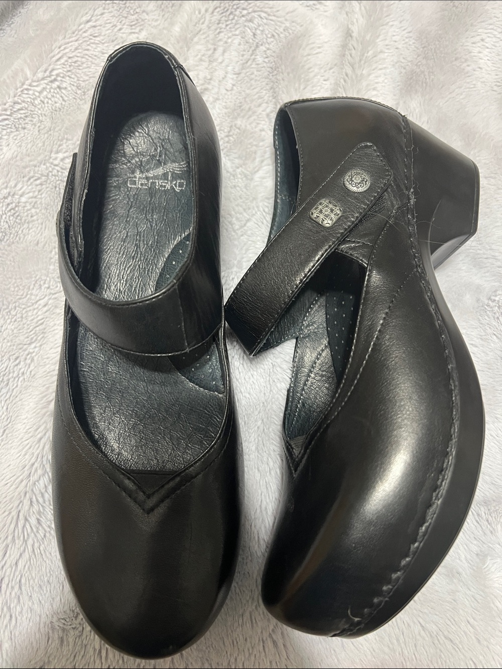 Dansko Black Leather Mary Jane Flats with Strap